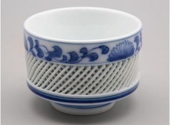 Reticulated Porcelain Blue And White Tea Cup