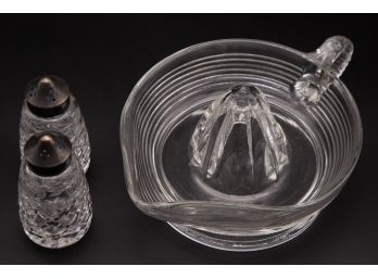 Three Vintage Crystal Glass Kitchen Tools (Juicer/Salt Shaker)