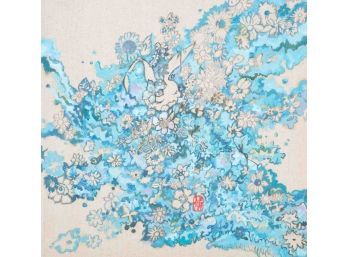 Surrealist Original Oil On Canvas 'Blue Flowers'