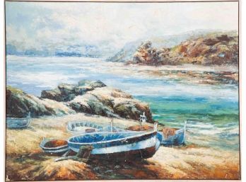 Large Impressionist Original Oil On Canvas 'Boats'