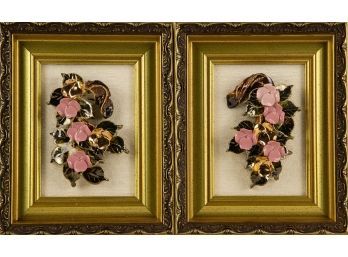 Pair Of Mixed Media Pink Flowers With Branch Decor