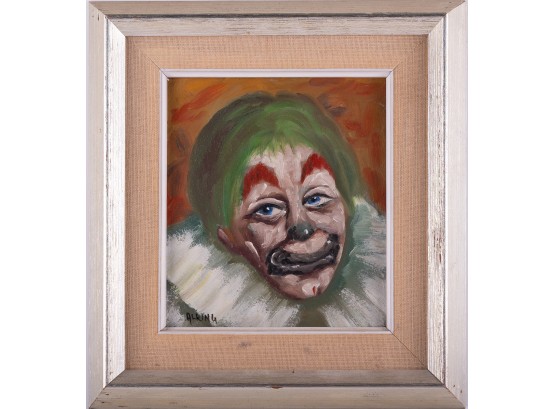 Mid Century Modernist Oil On Board 'Portrait Of Clown'