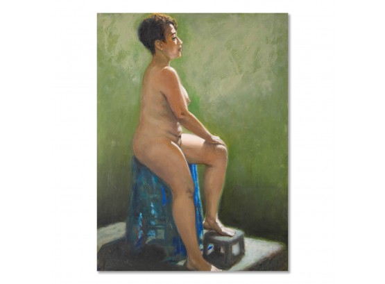 Original Oil Painting 'Woman With Blue Chair'