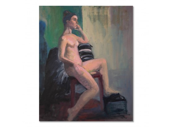 Original Oil Painting 'Nude Woman Sitting On Chair'