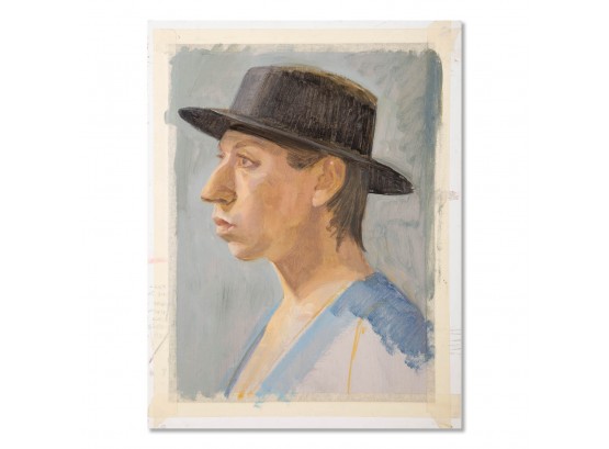Original Oil On Board Painting 'Woman With Hat'