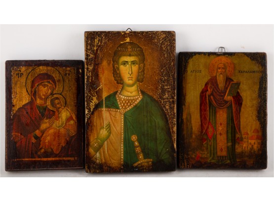Antique Set Of 3 Religious Icon 'The Bible'