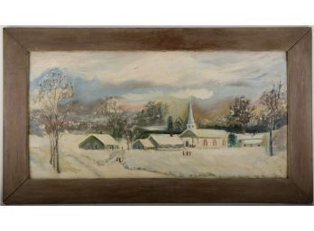 Vintage Landscape Oil On Board 'Snow Town'
