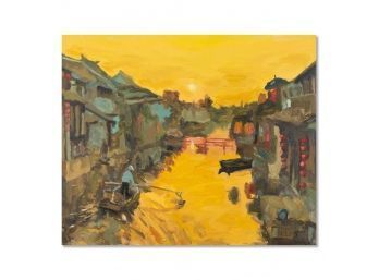 Impressionist Original Oil Painting 'Water Village 9'