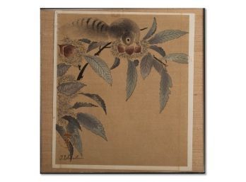 Original Japanese Painting 'Squirrel And  Peach Tree'