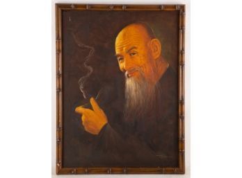 Vintage Portrait Oil On Canvas 'Old Man With Pipe'