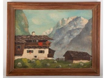 Vintage Landscape Oil On Board 'Snow Mountain'