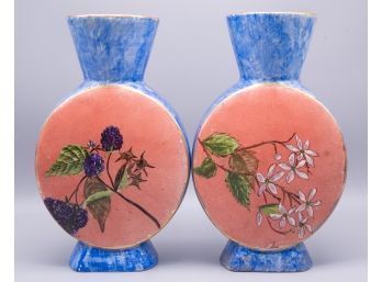 A Pair Of Vintage Hand Painted Flower Vases