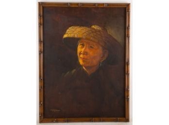 Vintage Portrait Oil On Canvas 'Old Lady With Hat'