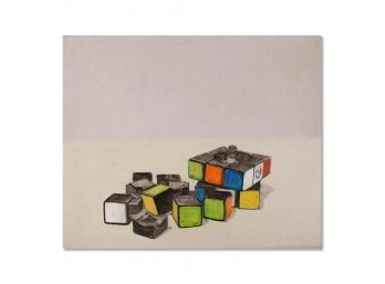 Still Life Original Oil Painting 'The Rubik's Cube Is Broken'