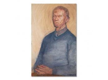 Original Portrait Oil On Canvas 'Man With Blue Sweater'