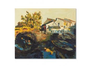 Impressionist Original Oil On Canvas 'Water Village 11'