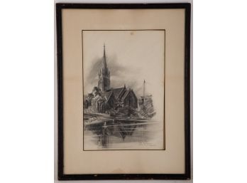 Vintage Sketching Charcoal 'A Church At Marlow'