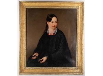 Antique Portrait Oil On Canvas 'Mademoiselle'