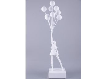 Contemporary White Resin Figurine 'Flying Balloon Girl'