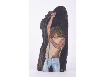 Small VIntage Hand Painted Oil On Rock 'Rock Singer'