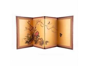 Antique Chinese Watercolor Room Divider 'Birds On Branch'