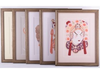 Set Of 5 Chinese Opera Collage Paper Art
