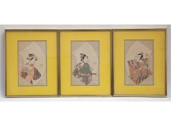 Set Of 3 Old Ukiyo E Woodblock Print 'Three Ladies'