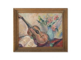 1955 Impressionist Oil On Wood 'Sunny Day Guitar'