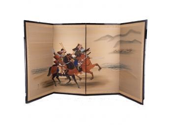 Antique Hand Painted Oriental Room Divider 'Horse Riders'