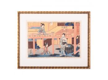 Antique 1860 Ukiyo-e/Woodblock Print 'Court Scene' Signed Toyokuni