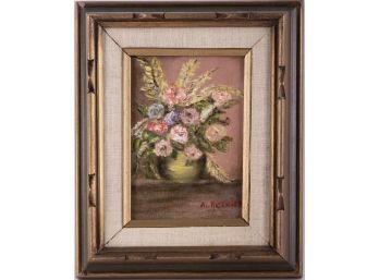 Vintage Still Life Oil On Canvas 'Flowers In Vase'