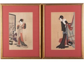 A Pair Of Ukiyo-e Woodblock On Paper 'Japanese Ladies'