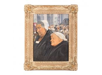 Beautiful Vintage Realist Original Oil 'Two Old Ladies On The Strret'