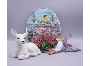 Stained Glass Decors And Porcelain Deer Statue
