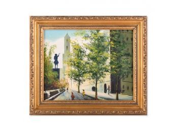 Vintage Impressionist Original Oil Painting 'City Street Scene'