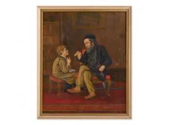 Early 20th Century Original Oil 'Old Man And Boy'