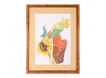Figurative Still Life Original Watercolor 'Sunflower' Signed