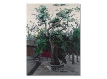 Impressionist Original Oil On Canvas 'Old Cedar Tree'