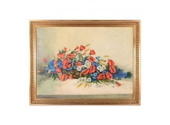 Large Vintage Original Floral Oil Painting 'Flowers In Basket'
