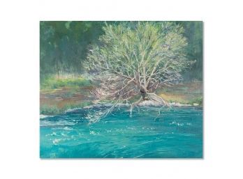Landscape Original Oil Painting 'Tree On The Creekside'