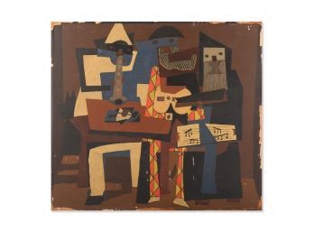 In The Manner Of Pablo Picasso Cubist Oil 'Musicians'