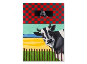 Modernist Original Oil On Canvas 'Smiled Cow'