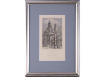 Old  Lithograph On Paper 'Church Scene'