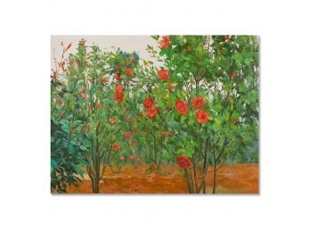 Impressionist Original Oil On Canvas 'Black Tea Flower'