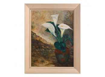 Vintage Impressionist Original Oil Painting 'Lillies' Info On Verso