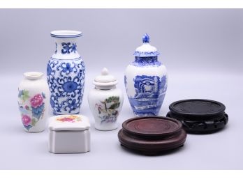 Set Of Five Porcelains With Two Display Standards