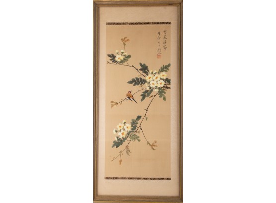 Chinese Huaniao Watercolor 'Flower Viewing Time'