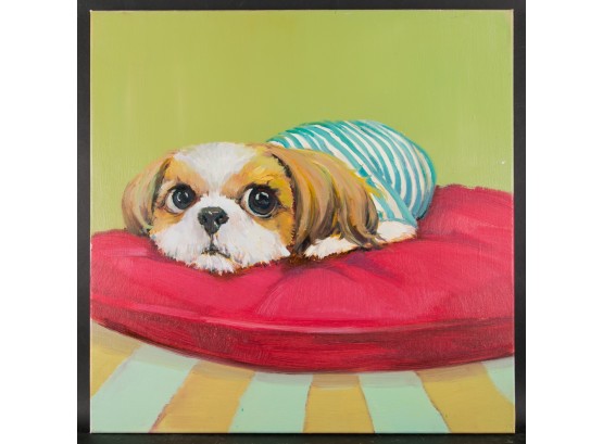 Animal Life Original Oil Painting By Artist Yanmin Zhang 'Puppy'