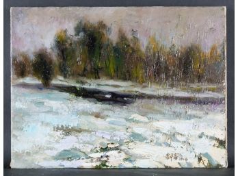 Fine Art  Landscape Original Oil Painting By Artist Ting Hao 'Remaining Snow 4'
