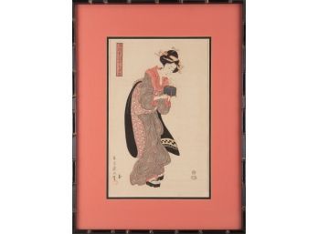 Ukiyo E Woodblock Print 'Beautiful Woman With Kimono'